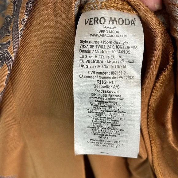 VERO MODA Sadie Twill Patterned Short Tunic Dress Camel Grey Blue Short Sleeve M - Picture 10 of 13